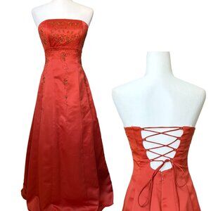 Y2K Vintage Morgan Co Prom Dress Maxi Gown Y2K Princess Floral Bead Corset